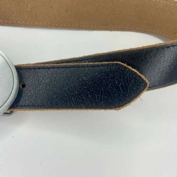 Western leather belt, solid metal buckle- American flag etching.size 38 … - Picture 5 of 11